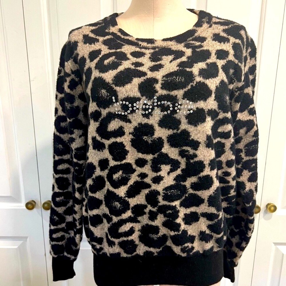 Bebe animal print/ bling logo sweater